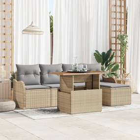 6 Reszletes Kertbútor Szett Párnákkal Bézs Poly Rattan, 2 Személyes Kert Dívány Tárolóval és Párnákkal Bézs Poly Rattan