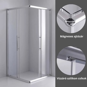 Stuxi Nizza 80x80 cm szögletes két tolóajtós zuhanykabin 6 mm vízlepergető biztonsági üveggel, króm elemekkel, 190 cm magas