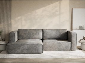Szürke zsenília kinyitható-tárolóhelyes sarokkanapé (bal oldali-heverő résszel) Velto – Maison de Rêve