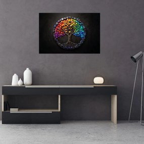 Kép – Fa színes szívekkel (90x60 cm)