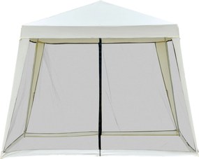 Outsunny Kerti Pavilon Parti Sátor Időjárásálló Sátor Szúnyoghálóval Fém + Poliészter Krémfehér 3 x 3 m | Aosom