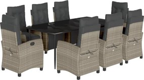 vidaXL 9részes világosszürke polyrattan kerti étkezőgarnitúra párnával