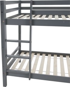 Emeletes ágy, 90x200, tömör fa, szürke, INEZA