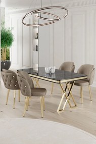 Rigel étkezőgarnitúra, fekete márvány-arany, 130 cm – TR240CHR2236