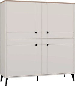 Aldabra POINT 4S komód 123.5x40x135.5 cm, kasmír, fekete lábakkal, tölgy komód fedlappal