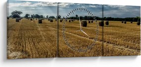 Betakarított gabona mező képe (órával) (90x30 cm)