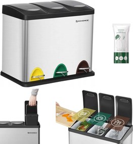 Hulladékgyűjtő kosár Fém 3 Rekeszes szelektív hulladékgyűjtéshez újrahasznosított 24L Zsákok