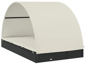 2 személyes fekete polyrattan napágy kerek tetővel 213x118x97cm