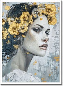 Poszter fehér keretben 50x70 Lány arany koszorúval