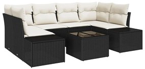 vidaXL Kerti Kanapé Szett párnával 7 pcs Fekete polirattan