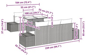 6 Részes Kerti Fotel Szett Párnákkal Fekete Poli Rattan