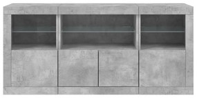 betonszürke tálalószekrény LED-világítással 142,5 x 37 x 67 cm
