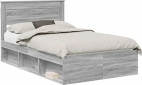 vidaXL Ágykeret fejtámlával Szürke Sonoma 120 x 190 cm Tömör fenyőfa