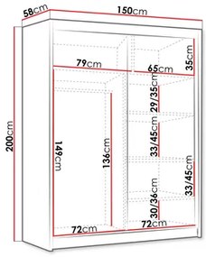 Ruhásszekrény tolóajtókkal Hyzron IV 150 (kasmír + arany) . 1105730