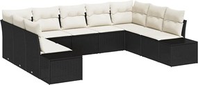 vidaXL Kerti Kanapé Szett párnával 9 pcs Fekete és Krém Polyrattan