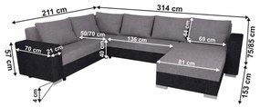 Kárpitozott, univerzális, kihúzható U-alakú ülőgarnitúra YORK – szürke/bézs/barna