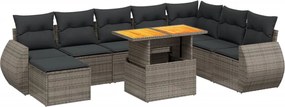 vidaXL 9 részes szürke polyrattan kerti ülőgarnitúra párnákkal