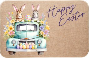 Lábtörlő lenvászonból, Happy Easter húsvéti nyuszi mintával