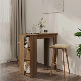 Barna tölgy színű szerelt fa bárasztal polccal 102x50x103,5 cm