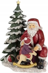 Dekoratív Mikulás-szobor gyermekkel 22 cm