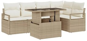 vidaXL Kerti Kanapé Szett párnával tárolóval 6 pcs Bézs Poli rattan