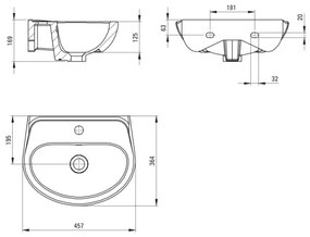 Deante CDJ_6U4W - JASMIN fali mosdó csaplyukkal, 45,7 x 36,4 cm, kerámia, fehér