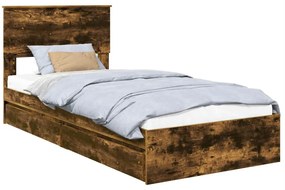 vidaXL Tárolós Ágy fejtámlával Füstölt tölgy 75 x 190 cm Faanyag