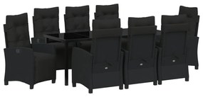 9 részes Kerti Étkezőszett Fekete Poly Rattan