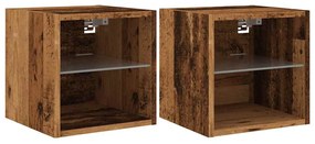 2 db antik fa fali TV-szekrény LED-világítással 30x28,5x30 cm