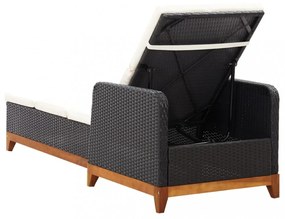 fekete polyrattan és tömör akácfa napozóágy