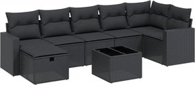 vidaXL 8 részes fekete polyrattan kerti ülőgarnitúra párnákkal