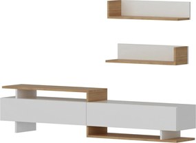 Ayaz White and Teak TV-állvány polcokkal