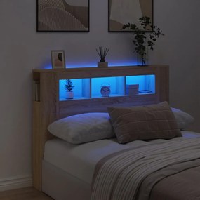 sonoma tölgy színű szerelt fa LED-es fejtámla 140x18,5x103,5 cm