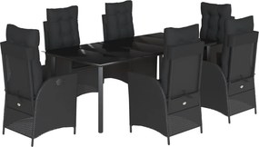 vidaXL 7 részes fekete polyrattan kerti étkezőgarnitúra párnával