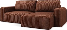 Terrakotta színű kordbársony kinyitható-tárolóhelyes sarokkanapé (jobb oldali-heverő résszel) Kona – Makamii