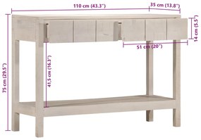 fehér tömör mangófa tálalóasztal 110 x 35 x 75 cm
