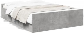 vidaXL betonszürke szerelt fa ágykeret fiókokkal 120 x 200 cm