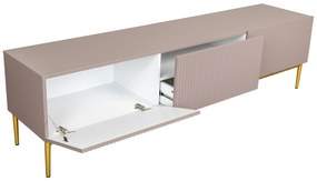 Nicole 200 cm-es TV-szekrény - antik rózsaszín MDF / arany lábak