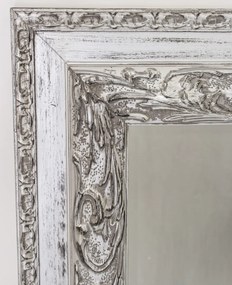 Téglalap alapú élcsiszolt szelíden faragott koptatott vintage ezüst fa keretben 115x75x5cm
