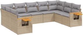 vidaXL 9 részes bézs polyrattan kerti ülőgarnitúra párnákkal