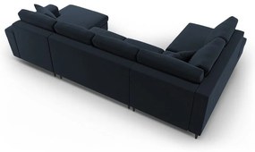 Sötétkék bársony kinyitható tárolóhelyes sarokkanapé (bal oldali-U alakú) Kyoto – Cosmopolitan Design