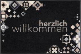 Willkommen mozaikos sötét feliratos beltéri lábtörlő