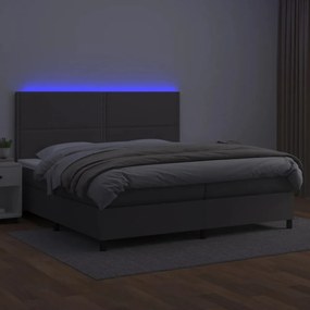 szürke műbőr rugós ágy matraccal és LED-del 200x200 cm