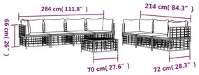 8 részes antracitszürke polyrattan kerti ülőgarnitúra párnákkal