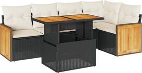 vidaXL 6 részes fekete polyrattan akácfa kerti ülőgarnitúra párnákkal