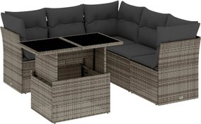 vidaXL 6 részes szürke polyrattan kerti ülőgarnitúra párnákkal