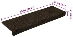 15 db öntapadós lépcsőszőnyeg, sötétbarna, téglalap alakú széllel, 65 x 21 x 4 cm