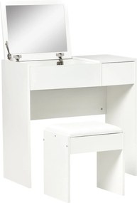 HOMCOM Modern Dizájnú Sminkasztal 80L x 40W x 79H cm Retró Tükör, Fiók, Tárolás Fehér + Puff | Aosom