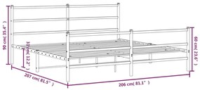 fehér fém ágykeret fej- és lábtámlával 200 x 200 cm