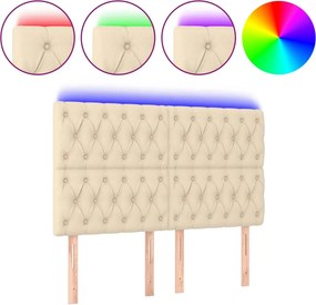 vidaXL krémszínű szövet LED-es fejtámla szárnyakkal 160x7x118/128 cm